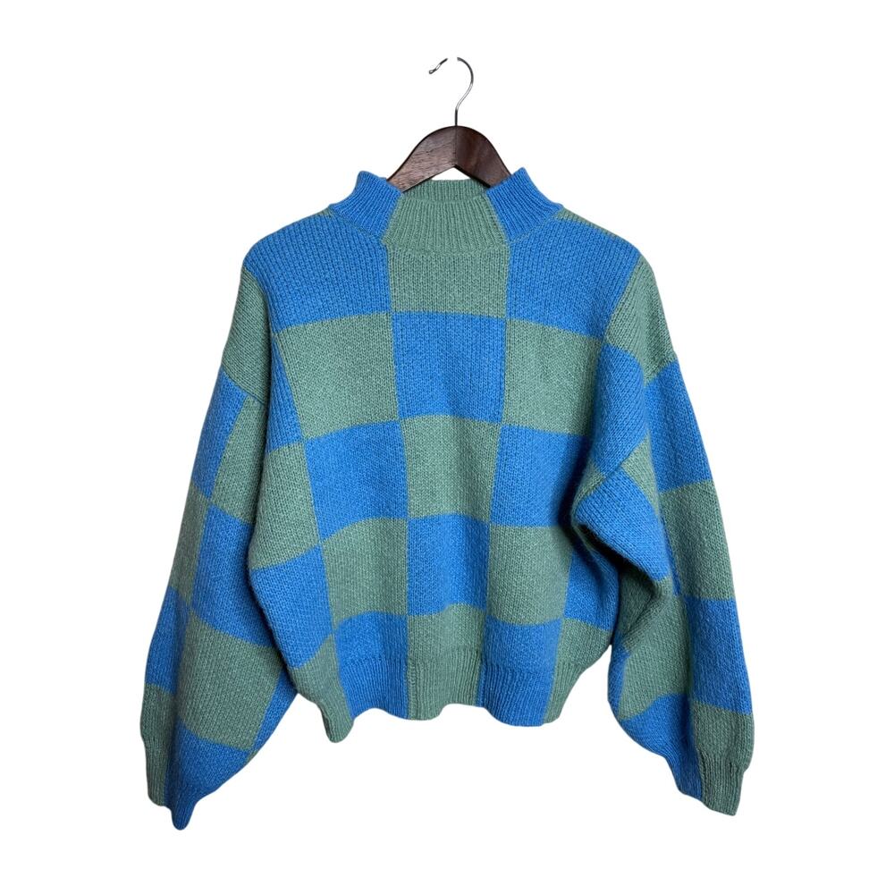 Stine Goya Adonis Checkerboard Alpaca Blend Mock Neck Sweater size S Blue Green